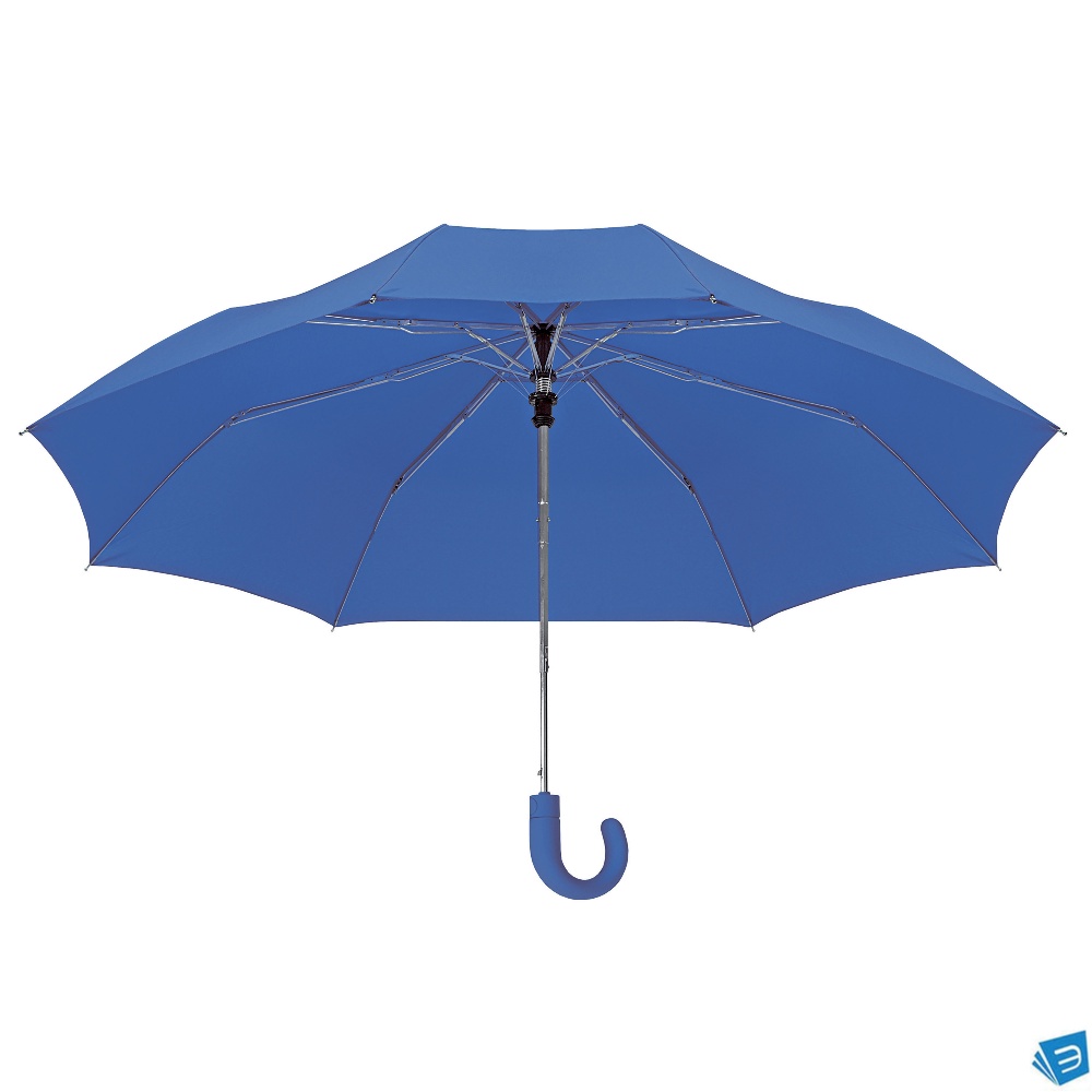 Mini ombrello automatico con manico curvo gommato e astuccio in tinta