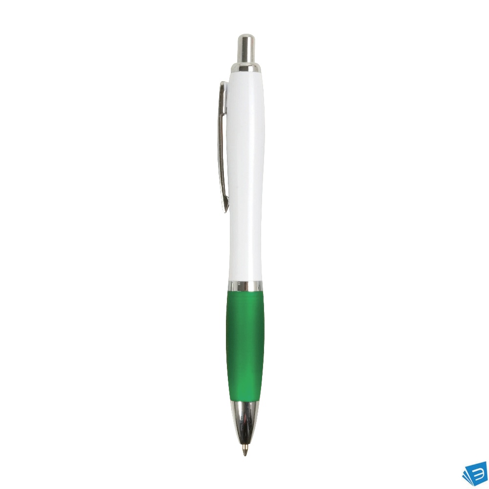 Penna a scatto in plastica ABS, con fusto bianco, impugnatura colorata gommata