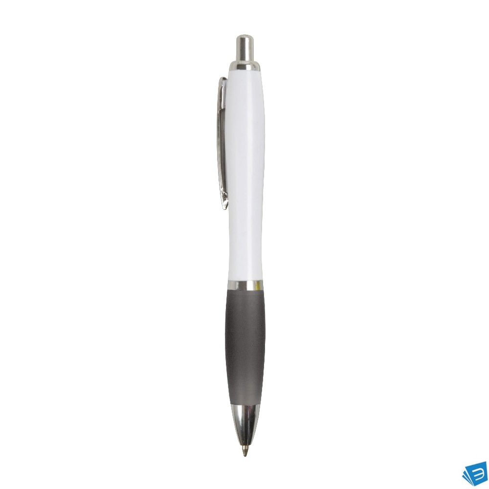 Penna a scatto in plastica ABS, con fusto bianco, impugnatura colorata gommata
