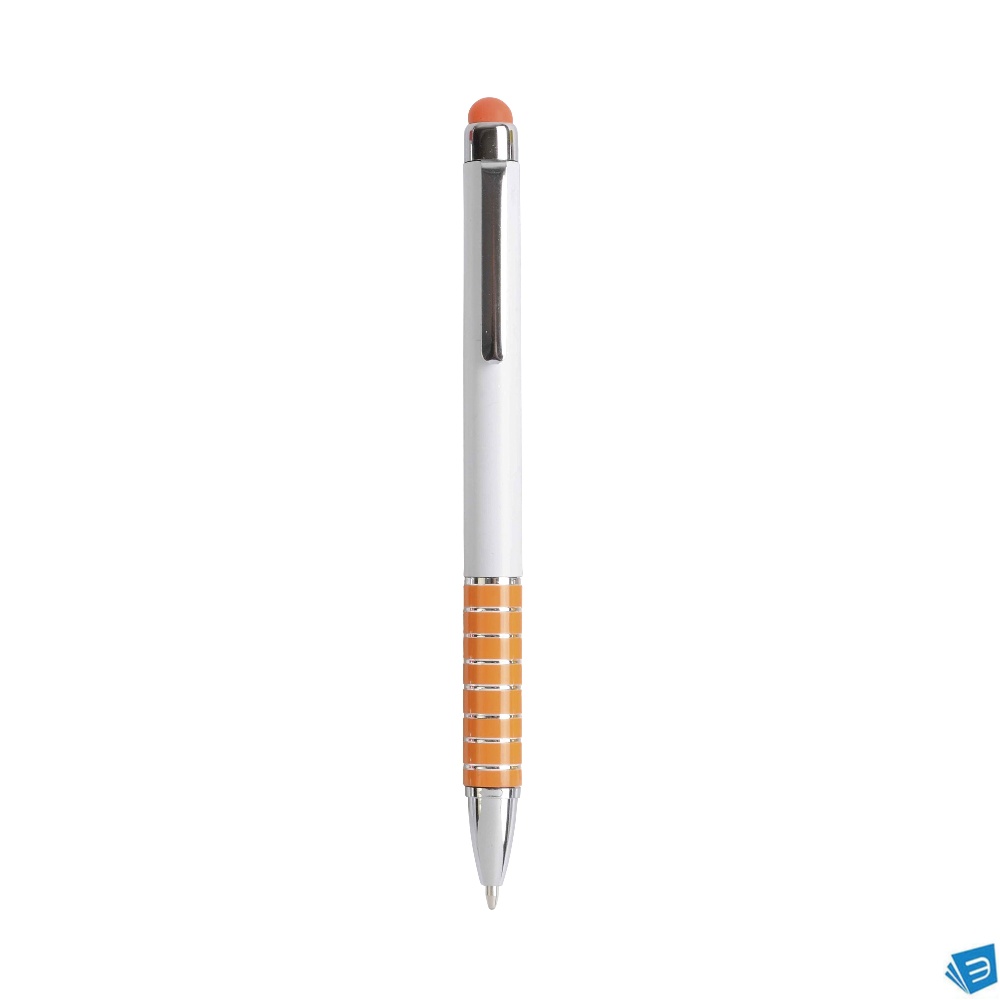 Penna twist con fusto bianco in plastica e impugnatura colorata in alluminio