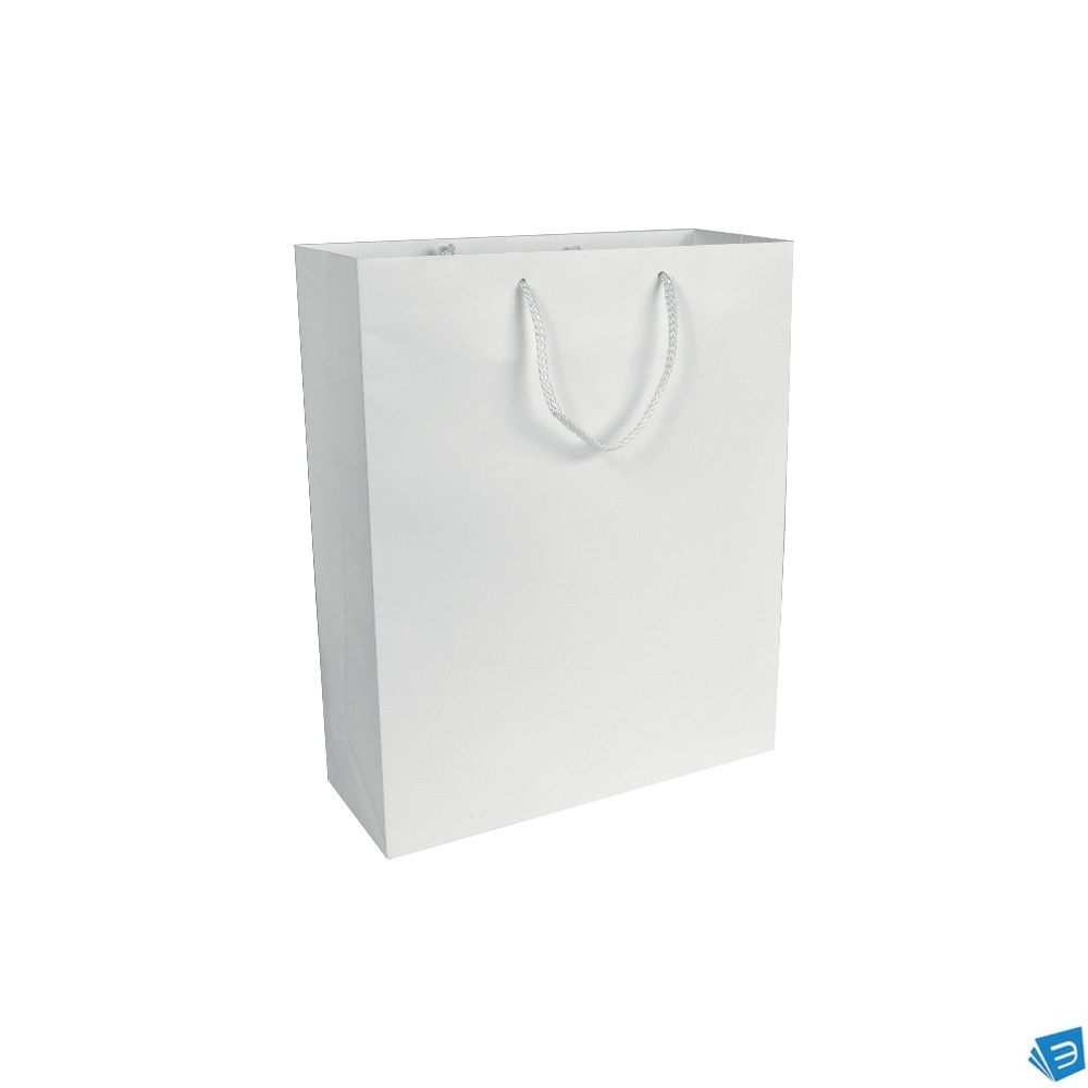 Shopper con soffietto in carta laminata opaca 157 g/m2 con rinforzo alla base