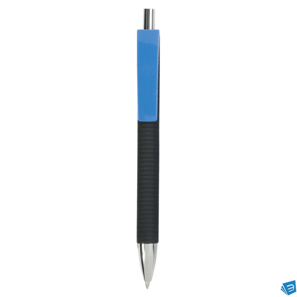 Penna a scatto in plastica con fusto gommato effetto pneumatico nero, con clip larga