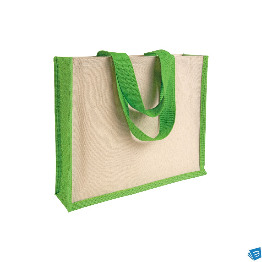 Shopper con soffietto in juta e canvas