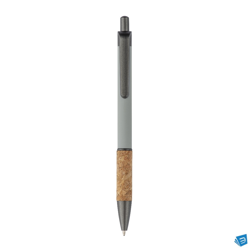 Penna in alluminio con impugnatura in sughero, clip, top e punta bruniti