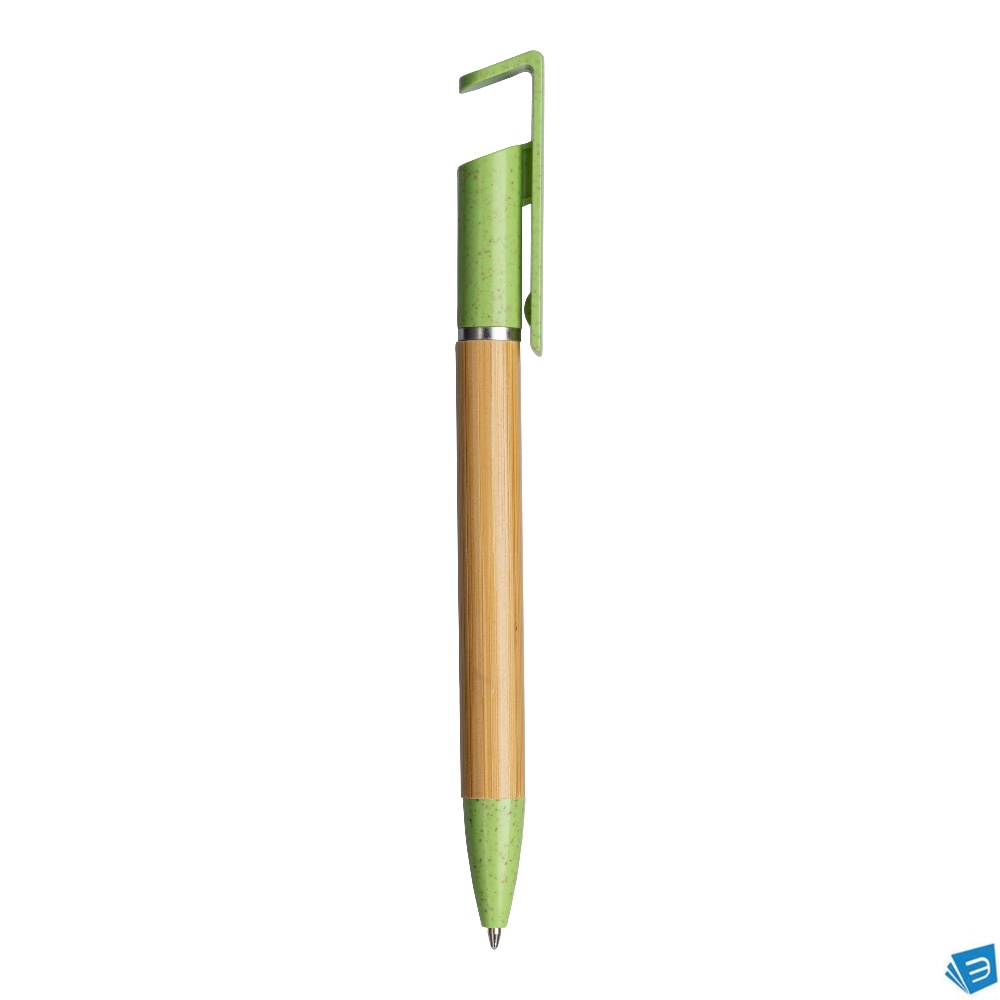 Penna twist in bambù e paglia di grano con stand porta cellulare